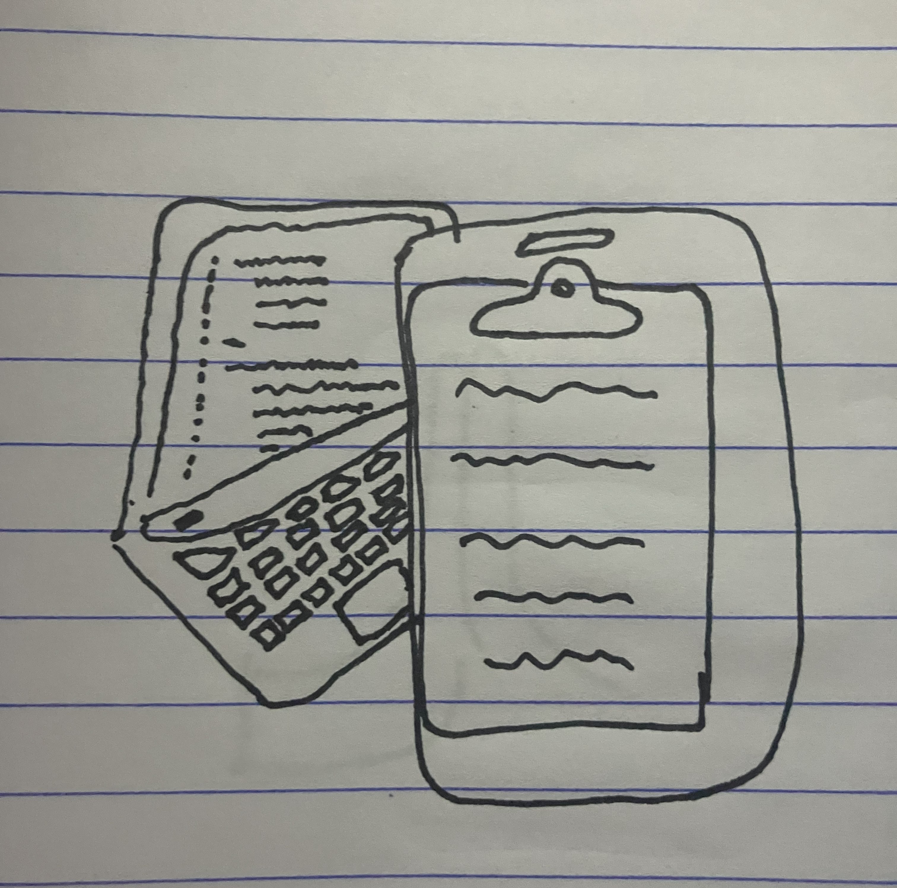 drawing of a clipboard and computer